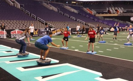 Valley athletes doing on-field exercises during ACL Injury Prevention Clinic